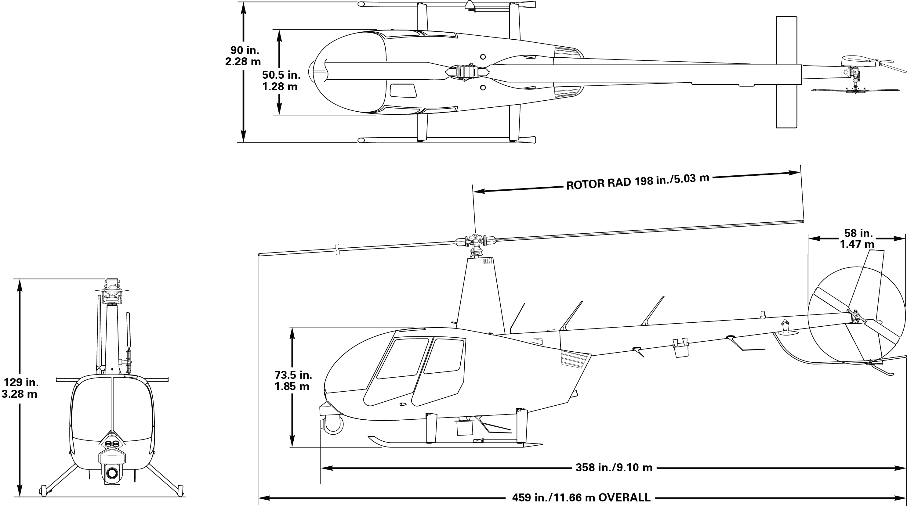 R44 Newscopter Dimensions Diagram